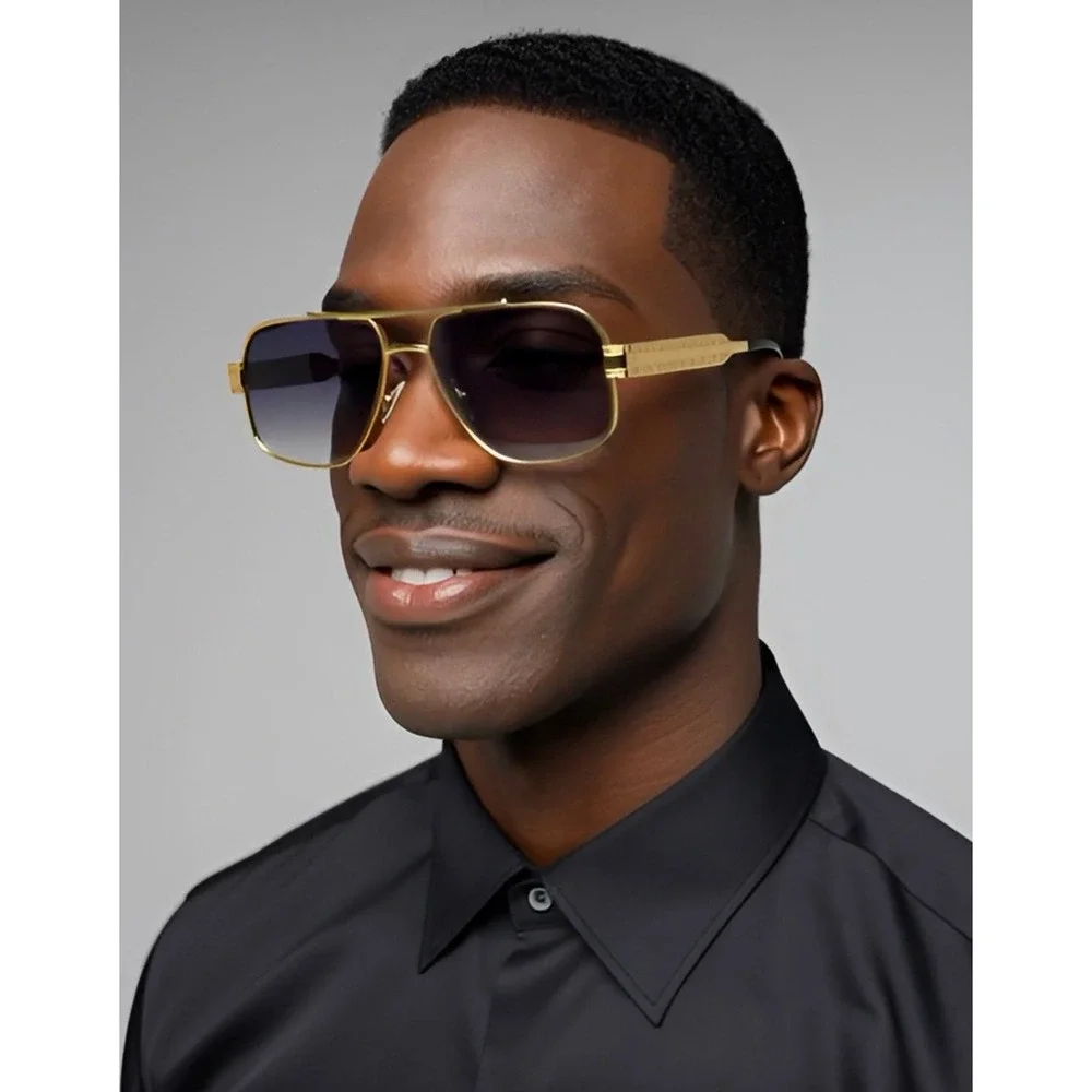 Mens Gold Square Aviator Sunglasses Bold‎ Shaped Sophisticated Classy 80's 90's